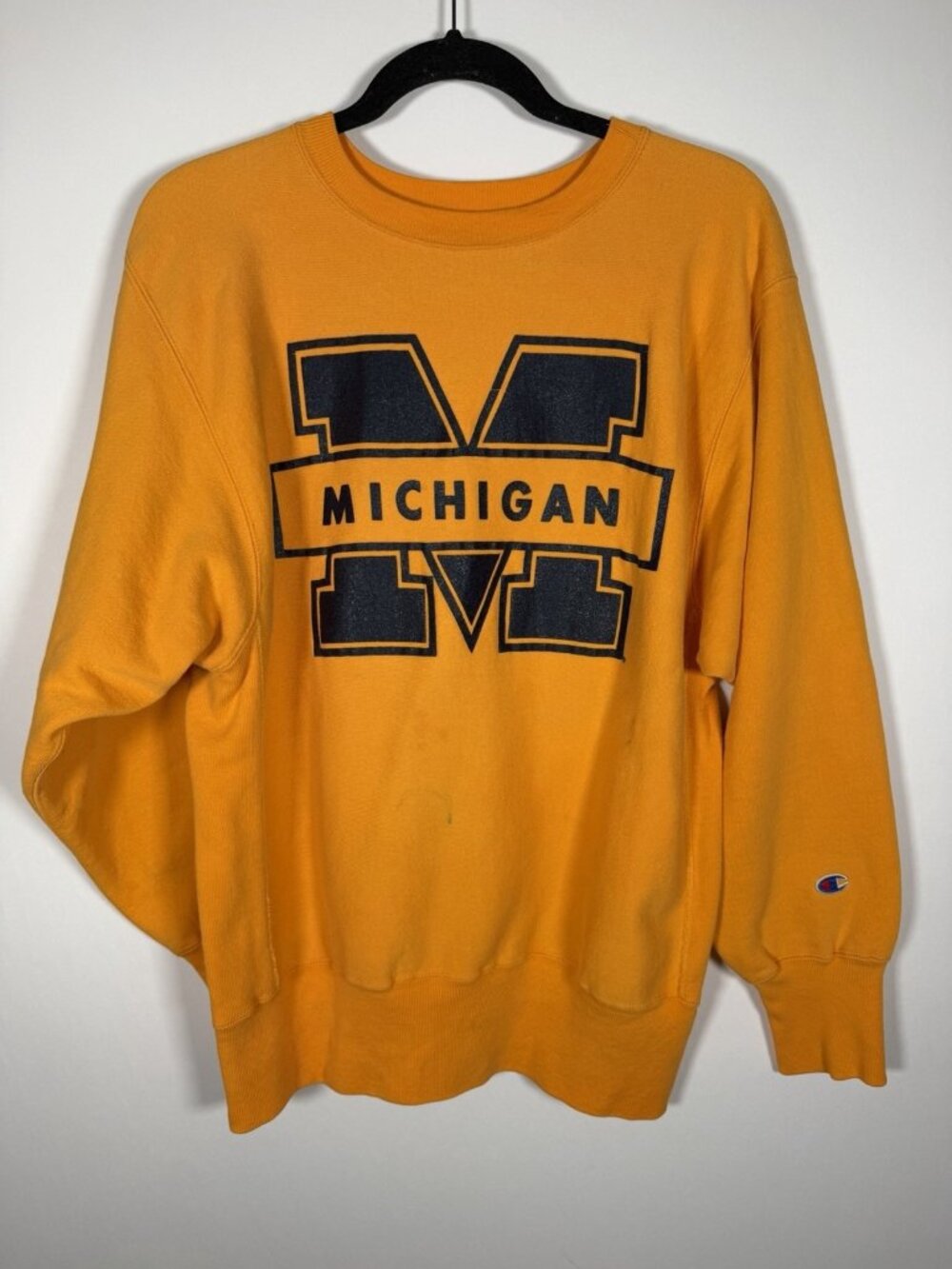 Vintage 80s Champion Reverse Weave yellow blue Michigan Wolverines sweatshirt L